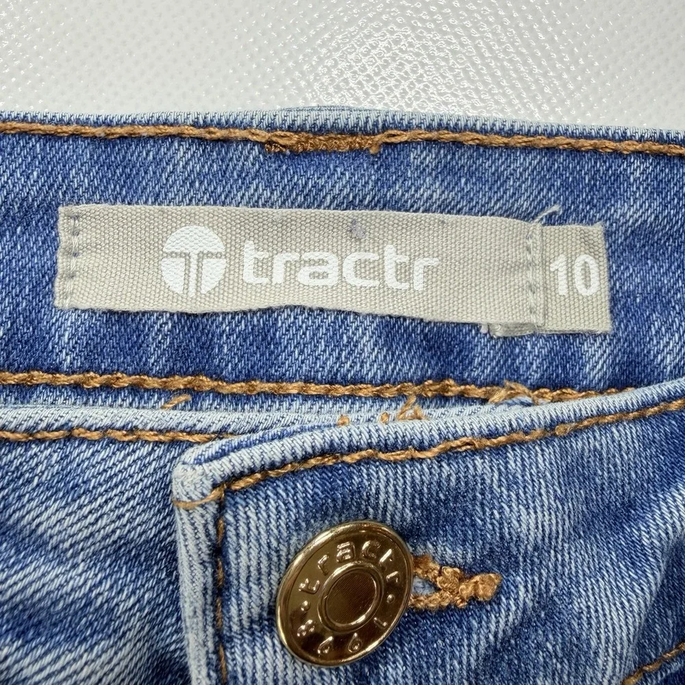 Tractr Girls Denim Shorts‎ Size 10 Crochet Hem Boho Festival Light Wash Stretch